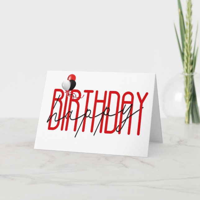 contemporary happy birthday balloons on white card (Front)