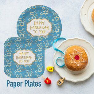 Contemporary Happy Hannukah Star of David  Paper Plate