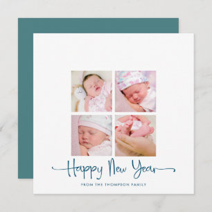 Contemporary Happy New year 4 photo Turquoise Holiday Card