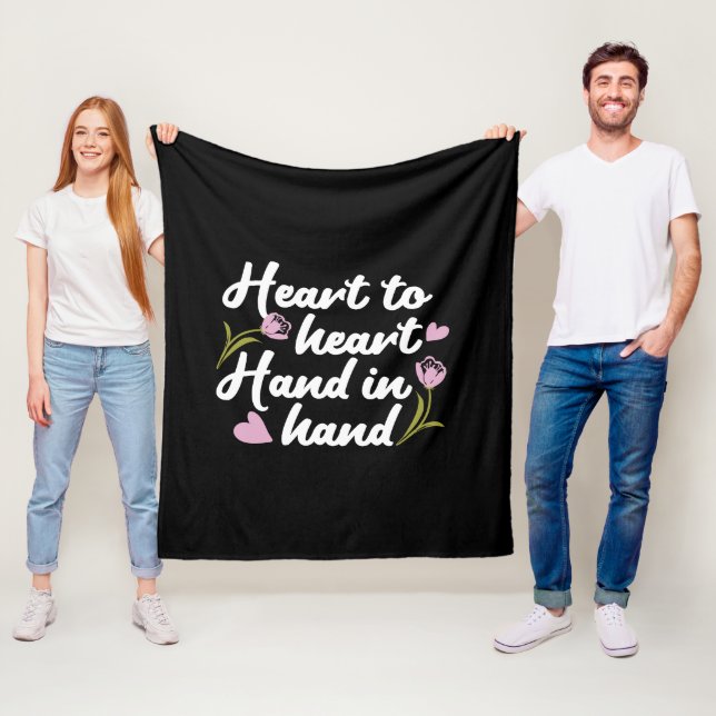 Contemporary 'Heart to Heart, Hand to Hand' Quote  Fleece Blanket (In Situ)
