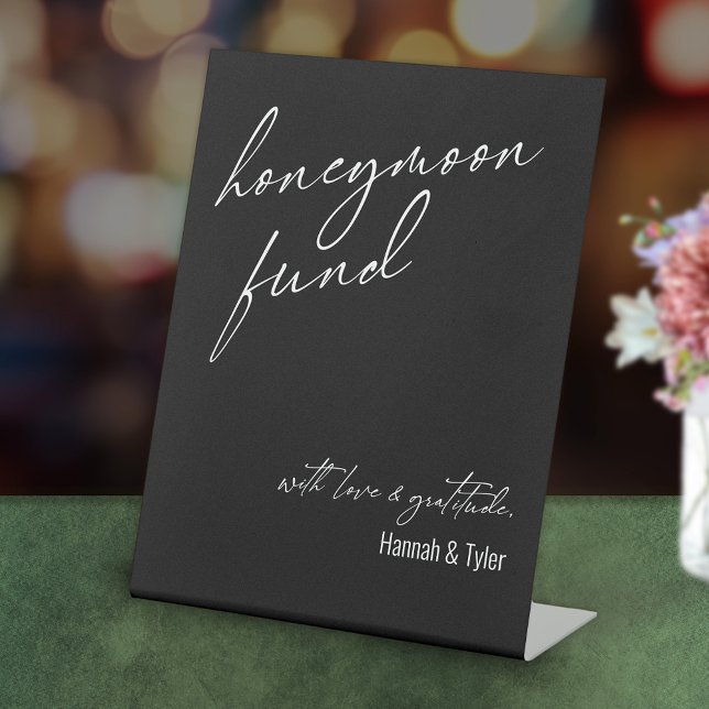 Contemporary Honeymoon Fund QR Code Black Pedestal Sign (Creator Uploaded)