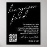 Contemporary Honeymoon Fund QR Code Black Sign<br><div class="desc">This collection features an elegant, modern, handwritten font to create key words and phrases. In this piece, the graphic typography overlays read "honeymoon fund" in the large header area and "with love & gratitude" before your names. Use the template fields to update your personal gratitude note and names. Feel free...</div>