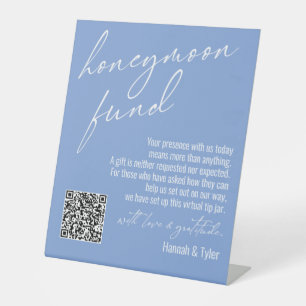 Contemporary Honeymoon Fund QR Code Periwinkle Pedestal Sign