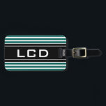 Contemporary initial monogram travel luggage tags<br><div class="desc">Personalised masculine 3 letter monogram travel luggage tag. Classic black and aqua green stripe pattern design with white monogrammed name intitial letters. ie LCD. Elegant gift idea for men. Manly colour combination. Horizontal stripes in custom colour. Modern contemporary label for classy bags and suitcaces.</div>