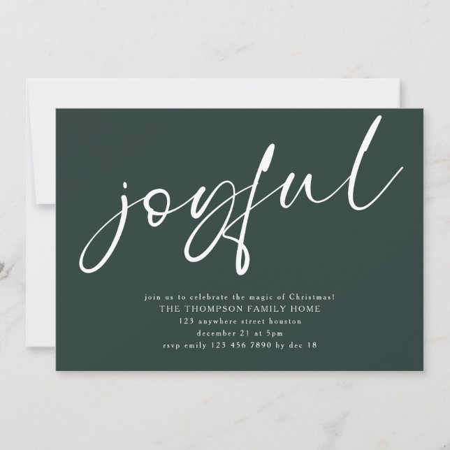 Contemporary Joyful Script Christmas Party Green Invitation (Front)