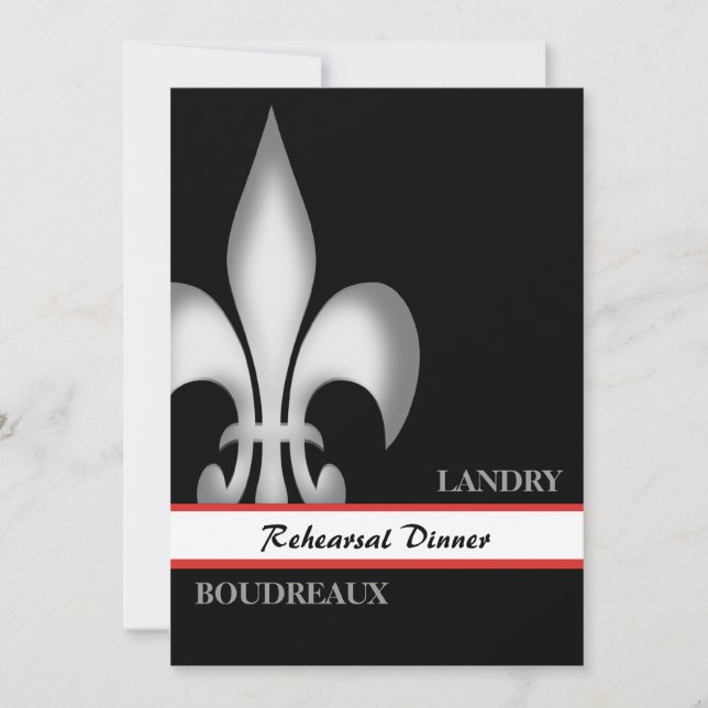Contemporary Large Fleur de Lis Rehearsal Dinner Invitation (Front)