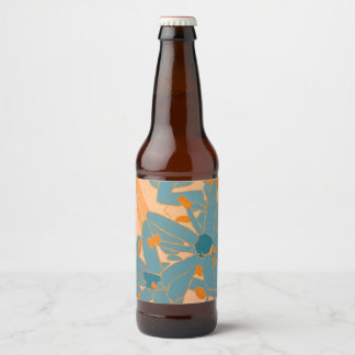 Contemporary Leaf Design in Peach  Beer Bottle Label