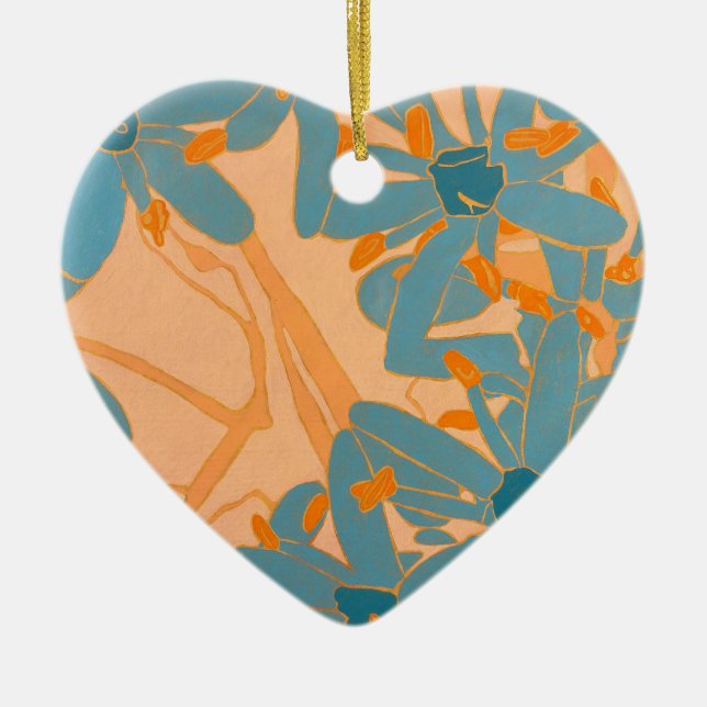 Contemporary Leaf Design in Peach Ceramic Tree Decoration (Front)