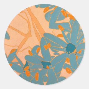 Contemporary Leaf Design in Peach  Classic Round Sticker