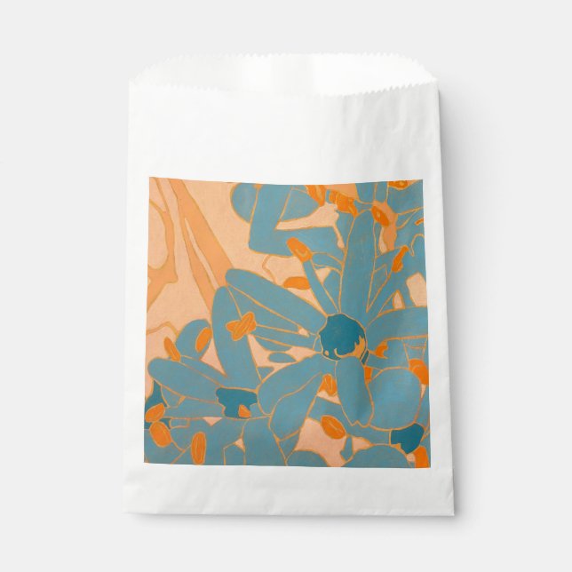 Contemporary Leaf Design in Peach  Favour Bags (Front)