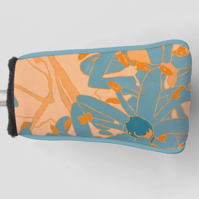 Contemporary Leaf Design in Peach Golf Head Cover (Front)