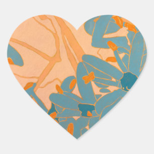 Contemporary Leaf Design in Peach  Heart Sticker