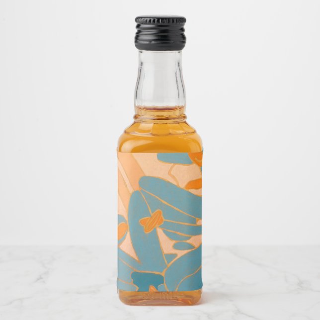Contemporary Leaf Design in Peach  Liquor Bottle Label (Front)