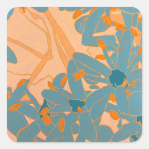 Contemporary Leaf Design in Peach  Square Sticker