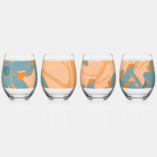 Contemporary Leaf Design in Peach  Stemless Wine Glass