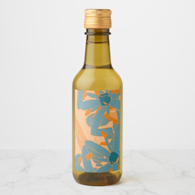 Contemporary Leaf Design in Peach  Wine Label (Front)