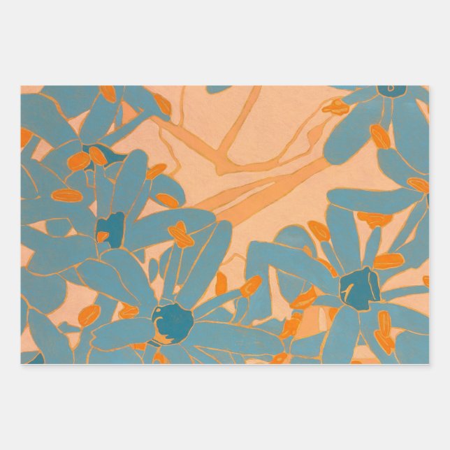 Contemporary Leaf Design in Peach Wrapping Paper Sheet (Front)