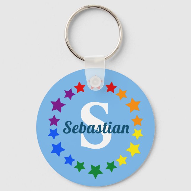 Contemporary LGBT Gay Pride Stars Monogram & Name  Key Ring (Front)