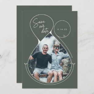 Contemporary Line Art Forest Green Photo Wedding Save The Date