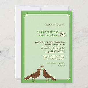 Contemporary love birds green wedding invitation