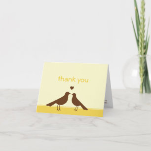 Contemporary love birds yellow brown thank you card