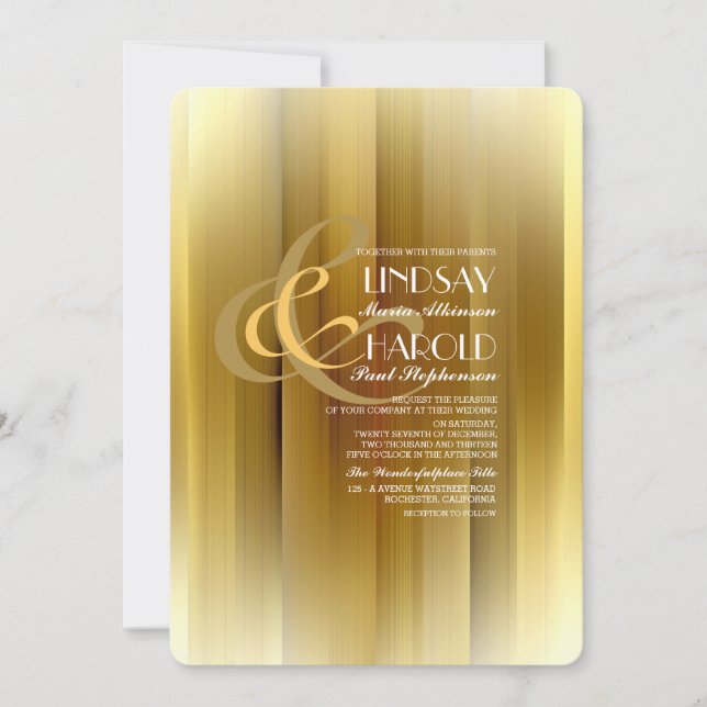 Contemporary Luxe Gold Wedding Invitations (Front)
