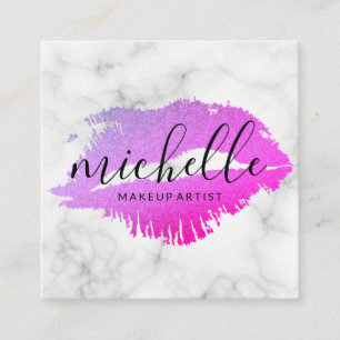 Contemporary Makeup Artist Elegant Kiss Marble Square Business Card