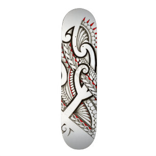 Contemporary Maori tribal design with red accents Skateboard