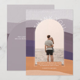 Contemporary Mauve Orange Striped PHOTO THANK YOU  Invitation