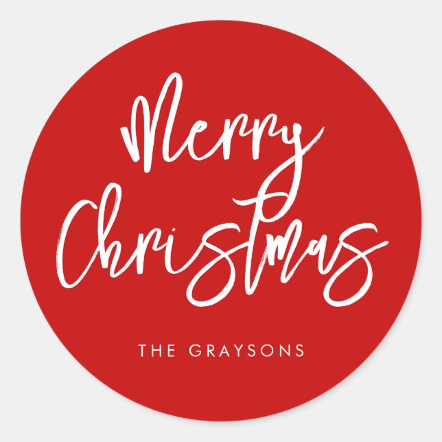 Contemporary Merry Christmas Red Classic Round Sticker (Front)