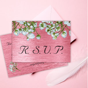 Contemporary Metallic Pink and White Floral RSVP