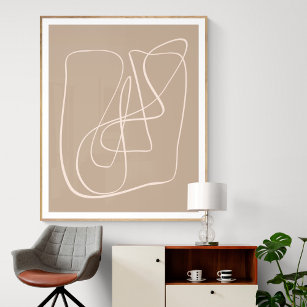 Contemporary Minimalist Abstract Taupe Brown Line  Poster