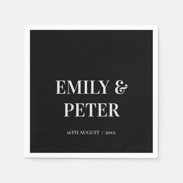 Contemporary Minimalist Black White Wedding Party  Napkin (Front)