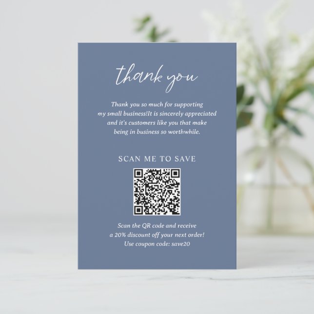 Contemporary Minimalist Dusty Blue Modern Business Thank You Card (Standing Front)