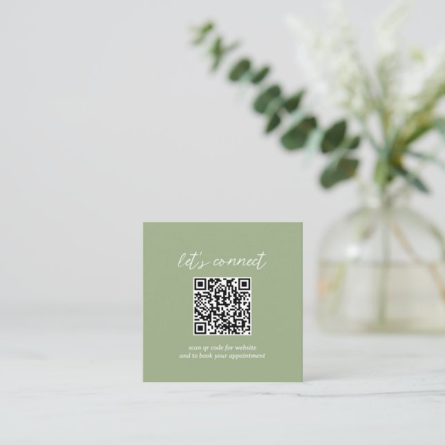 Contemporary Minimalist Sage Green QR Code Modern Square Business Card (Standing Front)