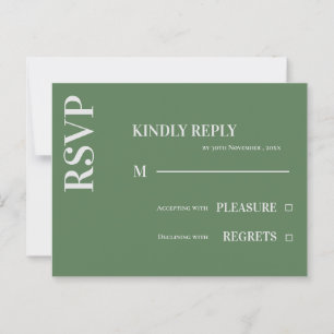 Contemporary Minimalist Sage Green Wedding RSVP Postcard