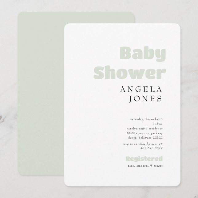 Contemporary Mint Neutral Baby Shower Invitation (Front/Back)