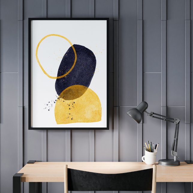 Contemporary Modern Abstract Art Gold Navy  Poster (Creator Uploaded)