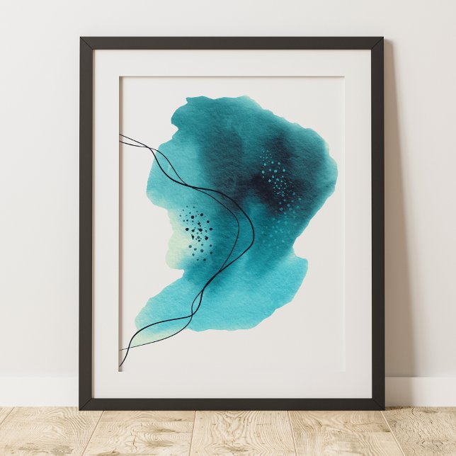 Contemporary Modern Abstract Teal Green Black   Poster (Creator Uploaded)
