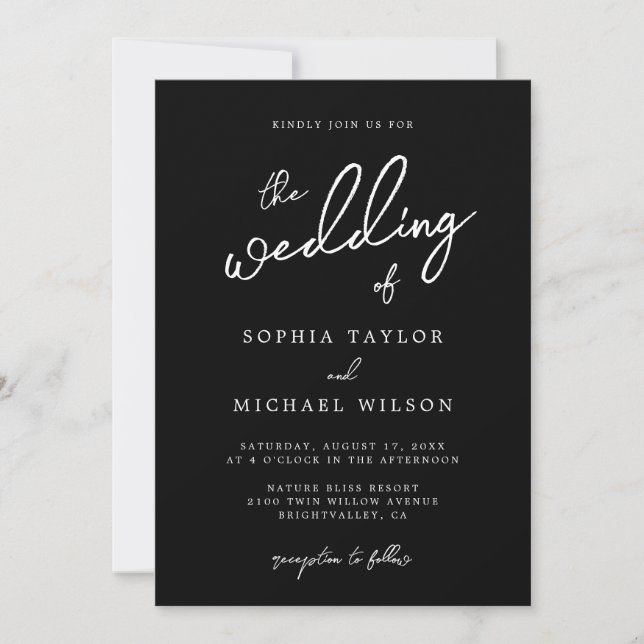 Contemporary Modern Black And White Wedding Invitation (Front)
