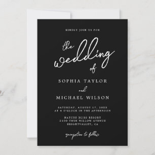 Contemporary Modern Black And White Wedding Invitation