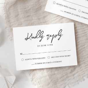 Contemporary Modern Black And White Wedding RSVP Card