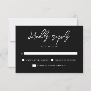 Contemporary Modern Black And White Wedding RSVP Card