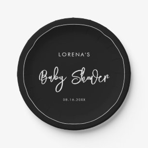 Contemporary modern black Baby Shower Paper Plate