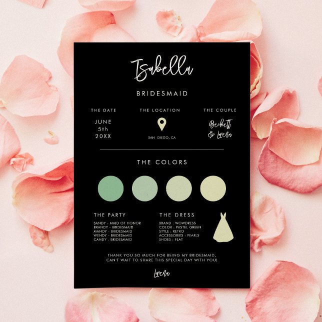 Contemporary Modern Black Bridesmaid info card (Creator Uploaded)