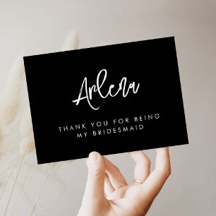 Contemporary modern black Bridesmaid Thank You Card