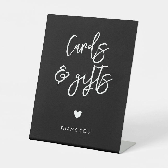 Contemporary modern black Cards & Gifts wedding Pedestal Sign (Front)