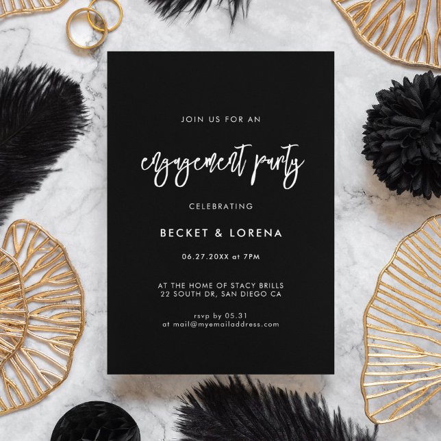 Contemporary modern black engagement party invitation (Creator Uploaded)