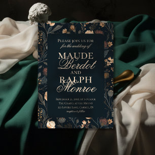 Contemporary Modern Black Floral Wedding Invitation