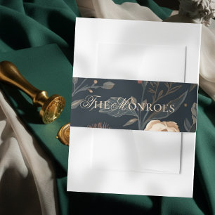 Contemporary Modern Black Floral Wedding Invitation Belly Band